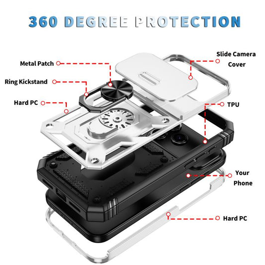 Schiebe-Kameraschutz TPU + PC Handyhülle mit Halterung, Für iPhone 17e / 16e, Für iPhone 17 Pro Max, Für iPhone 17 Pro, Für iPhone 17, Für iPhone Air, Für iPhone 16 Pro Max, Für iPhone 16 Pro, Für iPhone 16 Plus, Für iPhone 16
