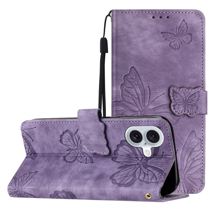 Skin-feel Embossed Butterfly Leather Phone Case, For iPhone 18 Pro / 17 Pro, For iPhone 18 Pro Max / 17 Pro Max, For iPhone 17, For iPhone Air, For iPhone 16 Pro Max, For iPhone 16 Pro, For iPhone 16 Plus, For iPhone 16