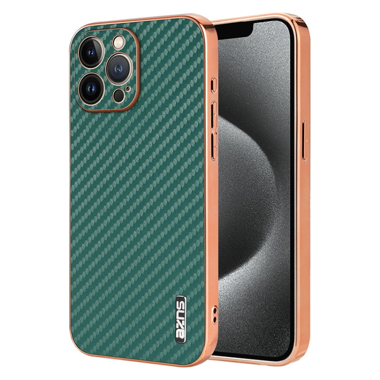 AZNS Electroplated Edge Carbon Fiber Texture Phone Case, For iPhone 18 Pro, For iPhone 18 Pro Max, For iPhone 17e / 16e, For iPhone 17 Pro Max, For iPhone 17 Pro, For iPhone 17, For iPhone Air, For iPhone 16 Pro Max, For iPhone 16 Pro, For iPhone 16 Pl...