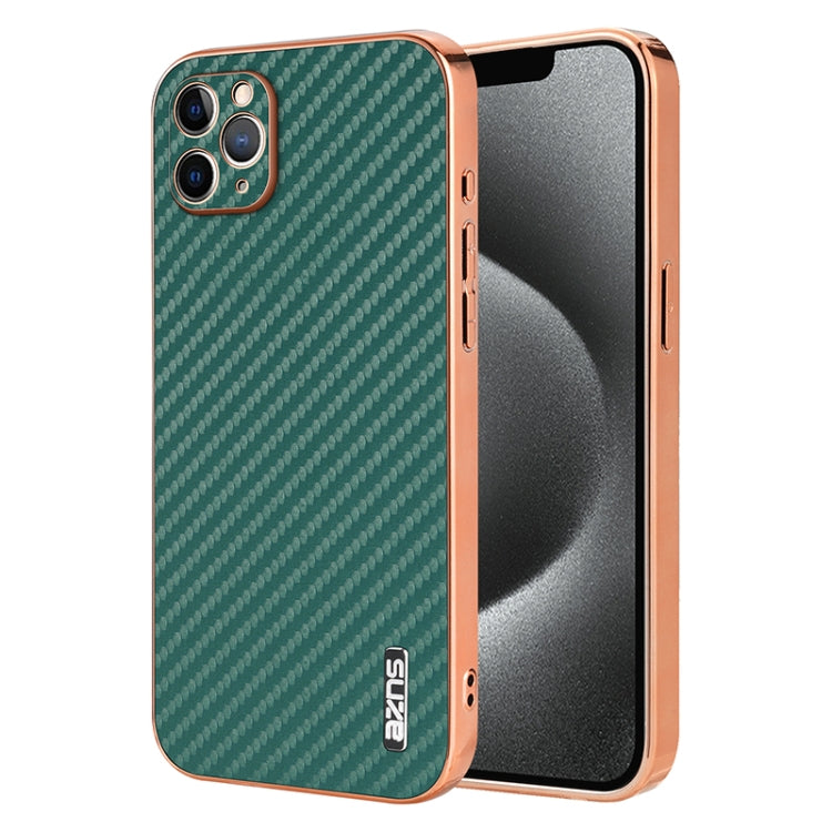 AZNS Electroplated Edge Carbon Fiber Texture Phone Case, For iPhone 11 Pro