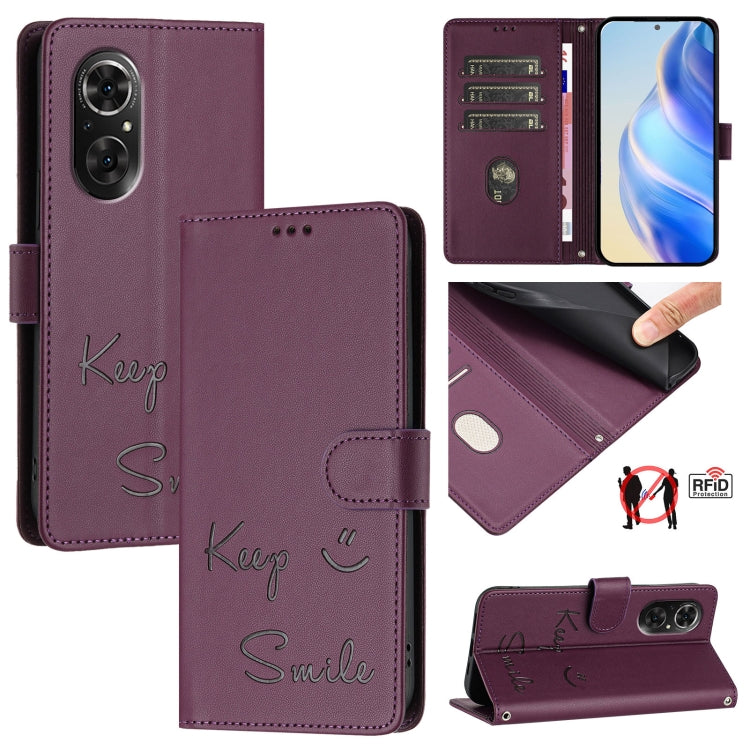 Smile Embossing RFID Leather Phone Case, For Honor Play6T Pro 5G, For Honor X8 4G/X30i 5G, For Honor 60 SE 5G, For Honor 60 Pro 5G, For Honor 60 5G, For Honor 50 Lite, For Honor 50 Pro, For Honor 50 SE
