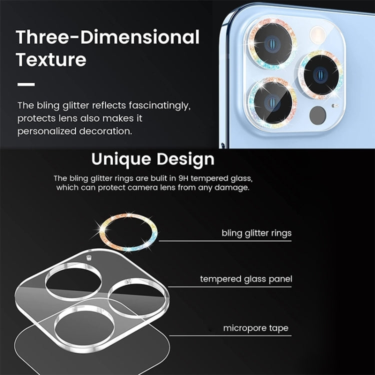Glitter Ring Tempered Glass Camera Lens Film, For iPhone 16 Pro / 16 Pro Max, For iPhone 16 / 16 Plus