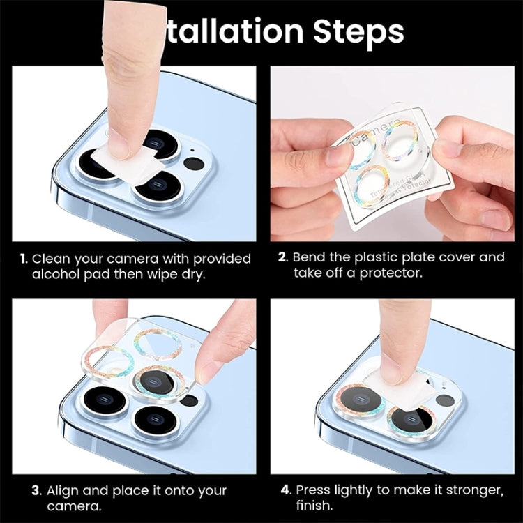 Glitter Ring Tempered Glass Camera Lens Film, For iPhone 16 Pro / 16 Pro Max, For iPhone 16 / 16 Plus