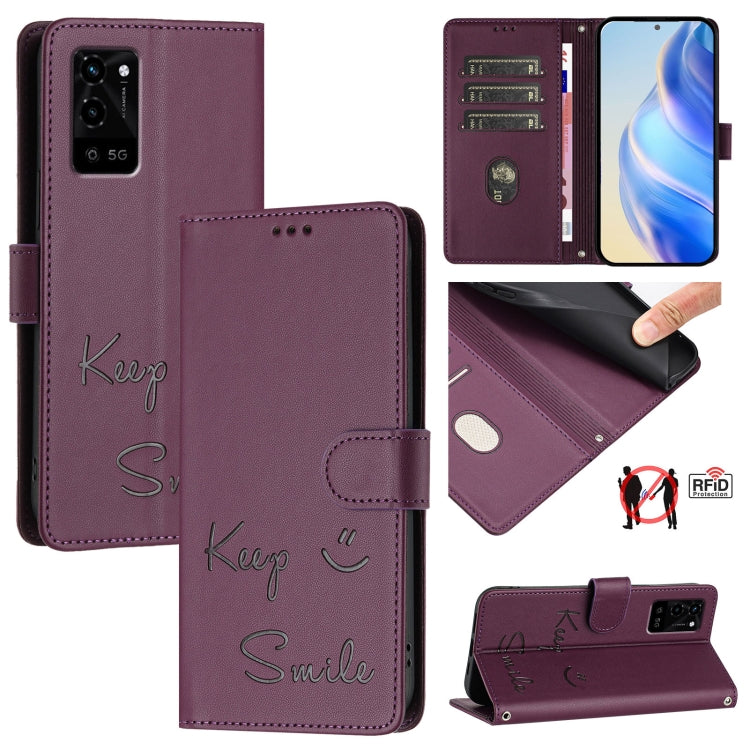 Smile Embossing RFID Leather Phone Case, For Realme GT 5G / GT Neo 5G, For Realme V11 5G