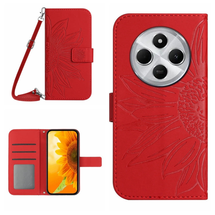 Skin Feel Sun Flower Embossed Flip Leather Phone Case with Lanyard, For Redmi Note 14 4G 163.25mm, For Redmi Note 14 5G, For Redmi Note 14 Pro+ 5G, For Redmi 14C 4G