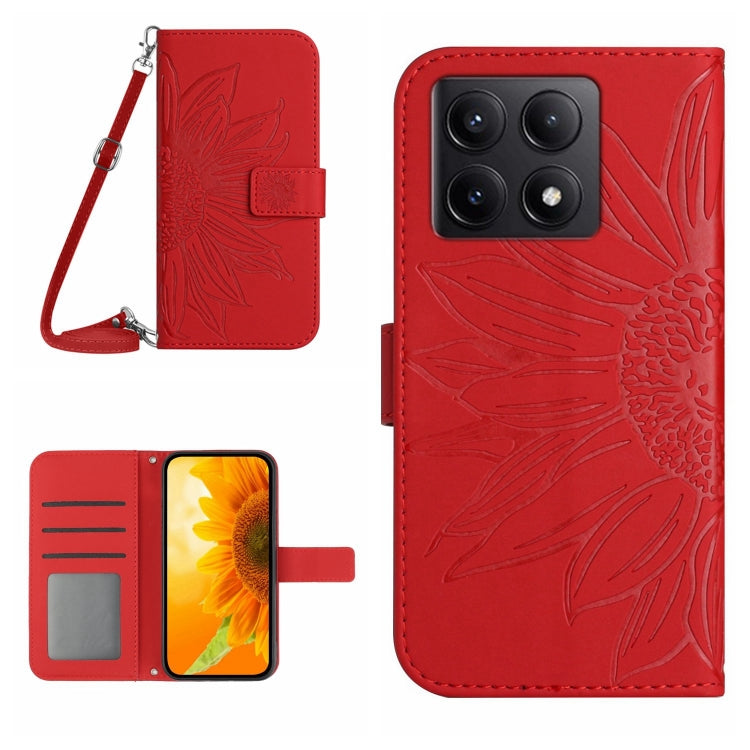Flip Handyhülle aus Leder mit Sonnenblumenprägung und Lanyard, Für Xiaomi 15 Ultra, Für Xiaomi Poco X7 Pro, Für Xiaomi 15 Pro, Für Xiaomi 15, Für Xiaomi 14T Pro 5G Global, Für Xiaomi 14T 5G Global
