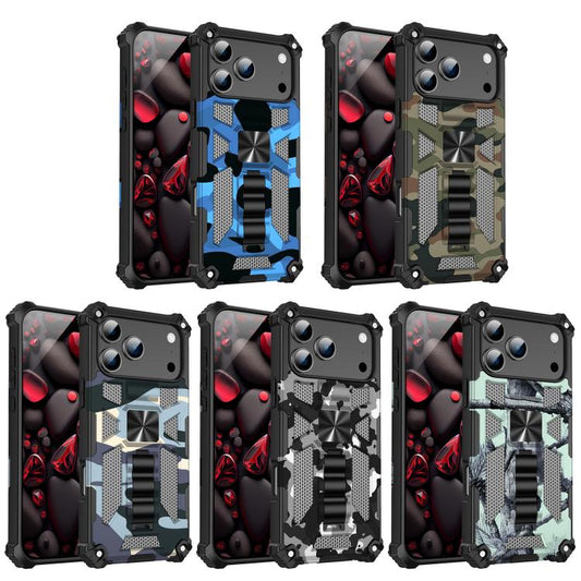 Camouflage Armor Kickstand TPU + PC Magnetic Phone Case, For iPhone 18 Pro / 17 Pro, For iPhone 18 Pro Max / 17 Pro Max, For iPhone 16 Pro Max, For iPhone 16 Pro, For iPhone 16 Plus, For iPhone 16