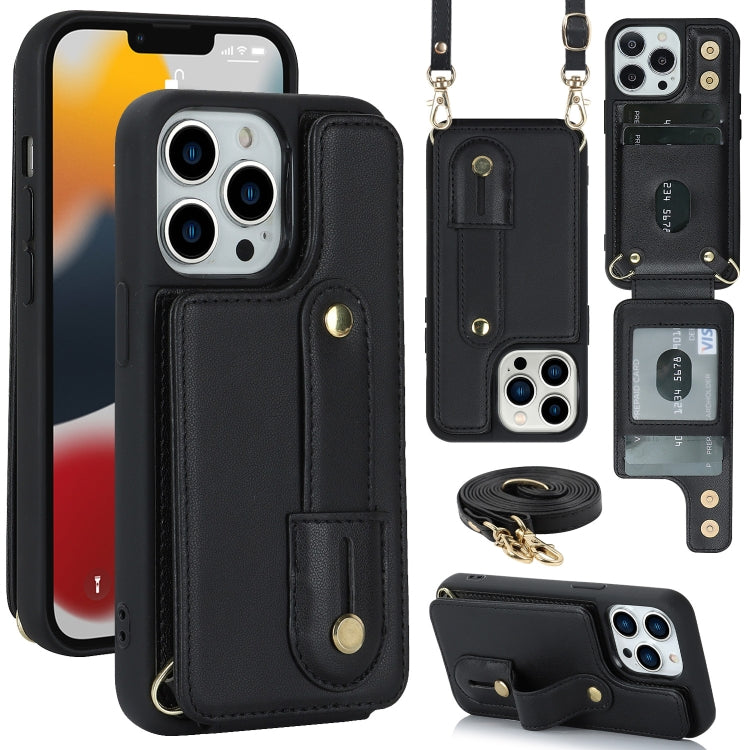 Wristband Vertical Flip Wallet Back Cover Phone Case with Long Lanyard