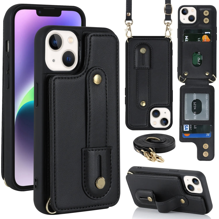 Wristband Vertical Flip Wallet Back Cover Phone Case with Long Lanyard