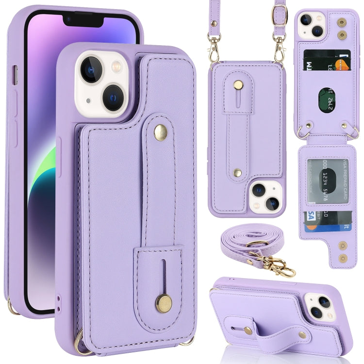 Wristband Vertical Flip Wallet Back Cover Phone Case with Long Lanyard