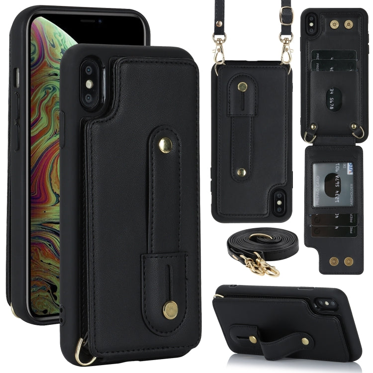 Wristband Vertical Flip Wallet Back Cover Phone Case with Long Lanyard