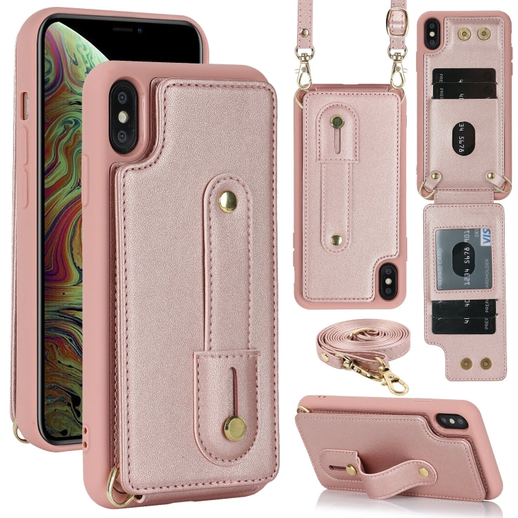 Wristband Vertical Flip Wallet Back Cover Phone Case with Long Lanyard