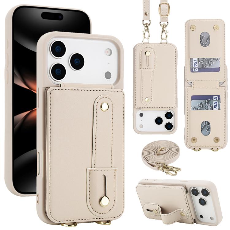 Wristband Vertical Flip Wallet Back Cover Phone Case with Long Lanyard