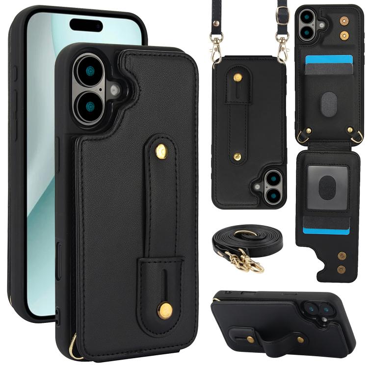 Wristband Vertical Flip Wallet Back Cover Phone Case with Long Lanyard