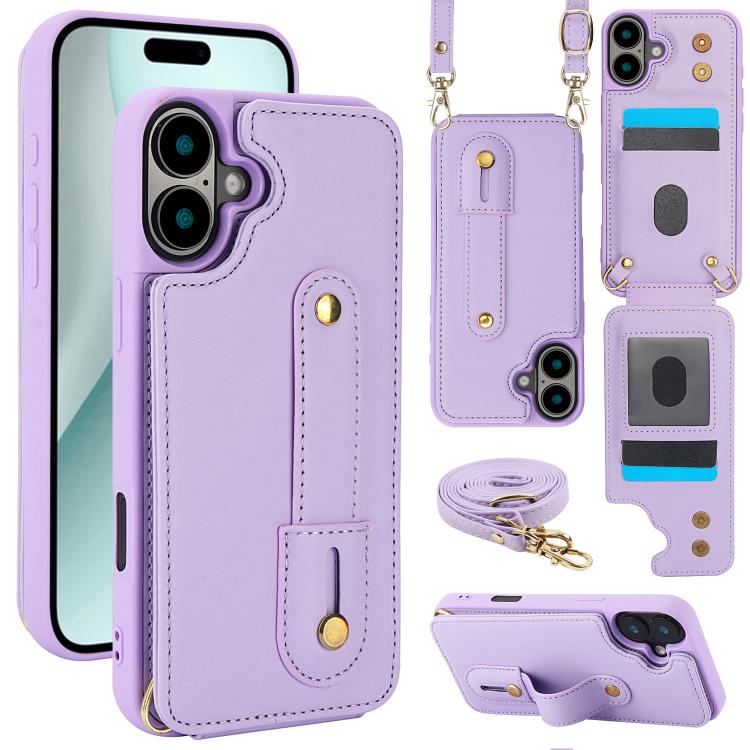 Wristband Vertical Flip Wallet Back Cover Phone Case with Long Lanyard