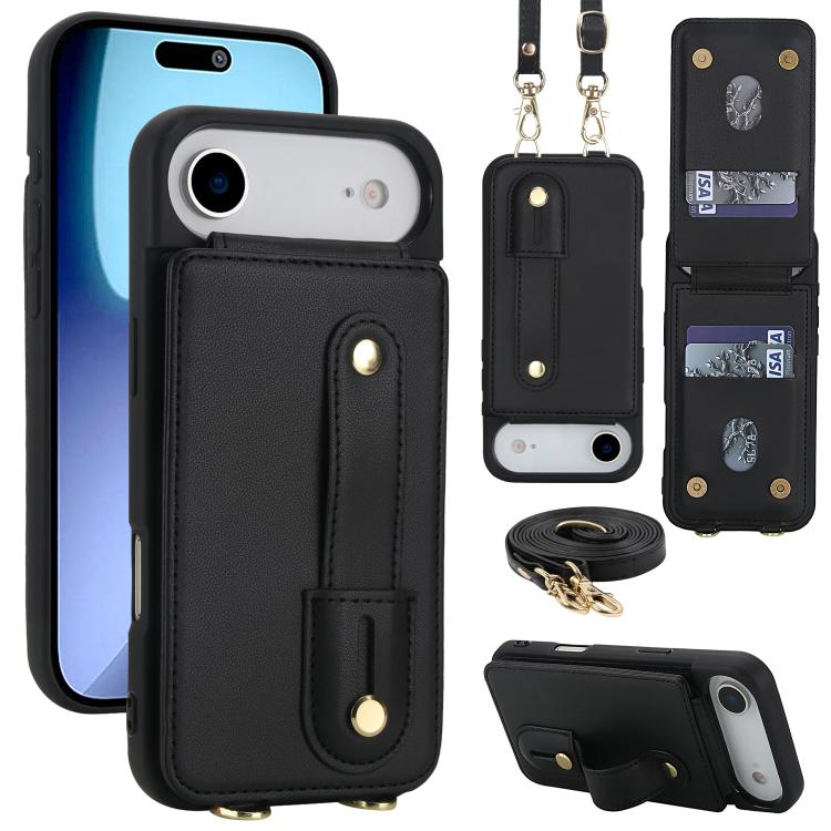 Wristband Vertical Flip Wallet Back Cover Phone Case with Long Lanyard