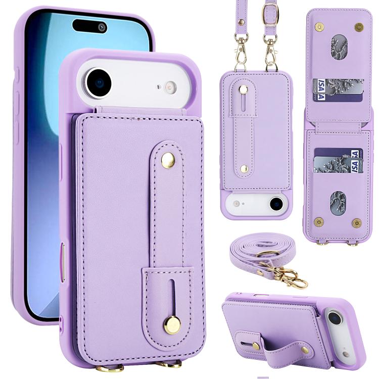 Wristband Vertical Flip Wallet Back Cover Phone Case with Long Lanyard