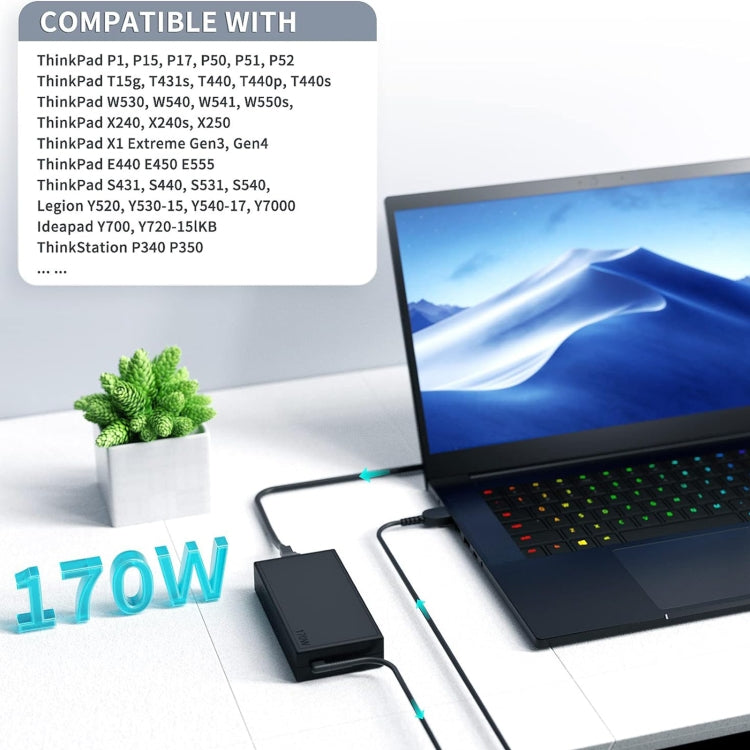170W 20V 8.5A Laptop Notebook Power Adapter with Big Square USB Port For Lenovo Thinkpad / ThinkBook / Xiaoxin