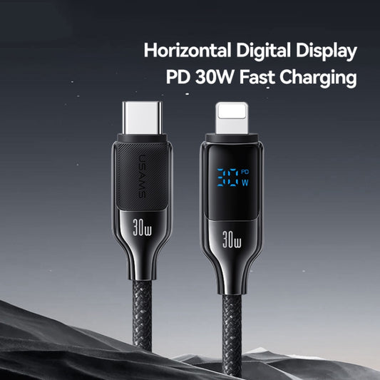 USAMS SJ741 30W USB-C / Type-C to 8 Pin Zinc Alloy Digital Display Fast Data Cable, Length: 1.2m, SJ741USB01