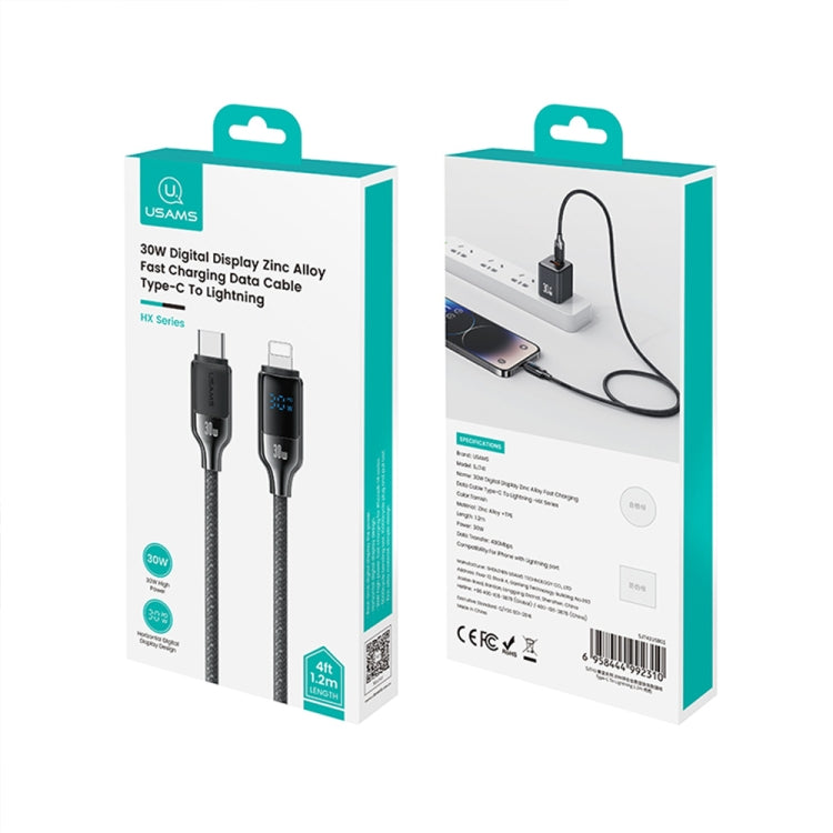 USAMS SJ741 30W USB-C / Type-C to 8 Pin Zinc Alloy Digital Display Fast Data Cable, Length: 1.2m, SJ741USB01