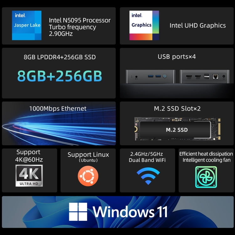 BMAX B3 Pro Windows 11 Mini PC, Intel Celeron Processor N5095, Support HDMI / RJ45