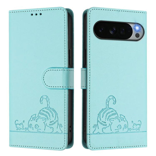 Cat Rat Embossed Pattern RFID Leather Phone Case with Lanyard, For Google Pixel 11 Pro XL, For Google Pixel 11 Pro / 11, For Google Pixel 10 Pro XL 5G Global, For Google Pixel 10 5G Global, For Google Pixel 9a