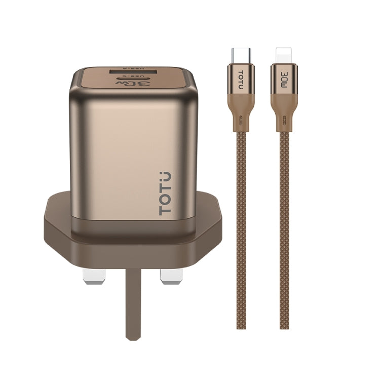 TOTUDESIGN HC-9 30W USB-A to Type-C GaN Fast Charger, UK Plug with Type-C to Type-C Cable, UK Plug with Type-C to 8 Pin Cable