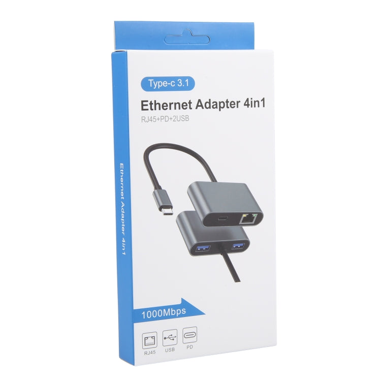4 in 1 USB-C / Type-C 3.1 to RJ45, PD and USB x 2 Ethernet Adapter Cable, 4 in 1