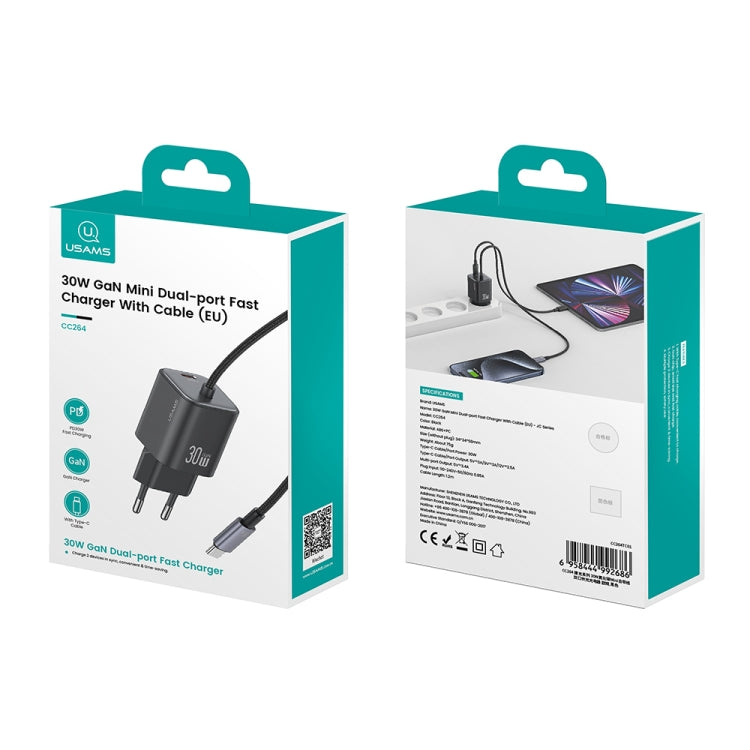 USAMS CC264 30W GaN Mini Type-C / USB-C Dual Port Fast Charger with Cable, CC264