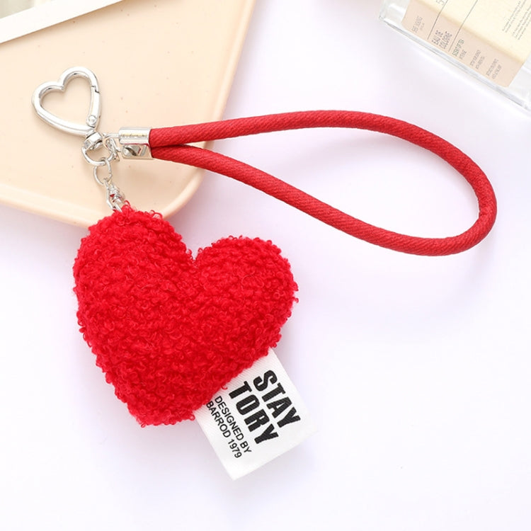 Imitation Wool Plush Heart Keychain Mobile Phone Wrist Lanyard