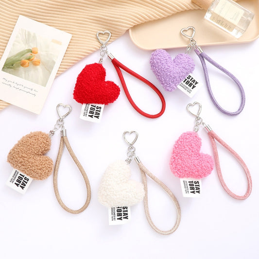 Imitation Wool Plush Heart Keychain Mobile Phone Wrist Lanyard