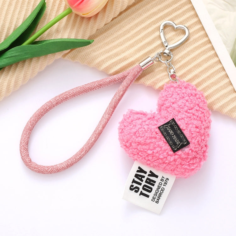 Imitation Wool Plush Heart Keychain Mobile Phone Wrist Lanyard