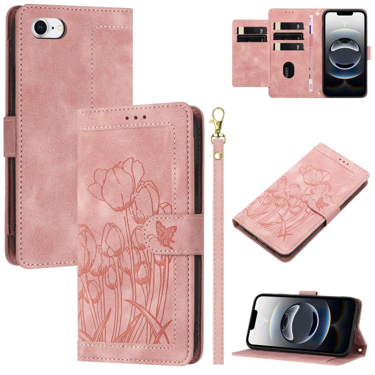 Tulips Embossed Leather Phone Case with Lanyard