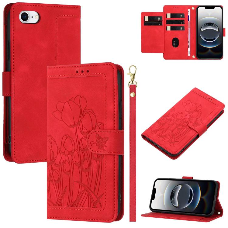 Tulips Embossed Leather Phone Case with Lanyard