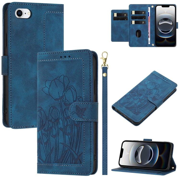 Tulips Embossed Leather Phone Case with Lanyard