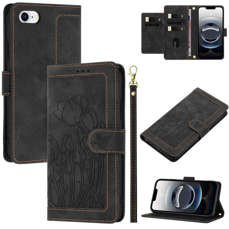 Tulips Embossed Leather Phone Case with Lanyard