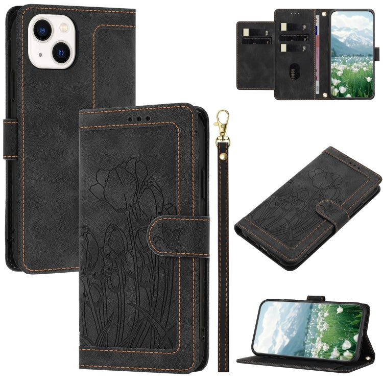 Tulips Embossed Leather Phone Case with Lanyard