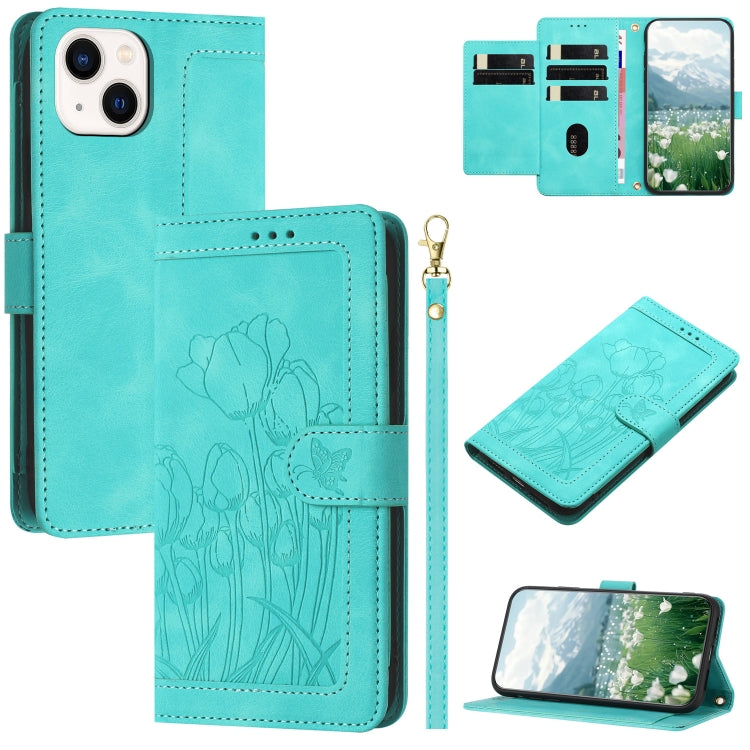 Tulips Embossed Leather Phone Case with Lanyard
