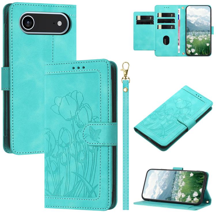 Tulips Embossed Leather Phone Case with Lanyard