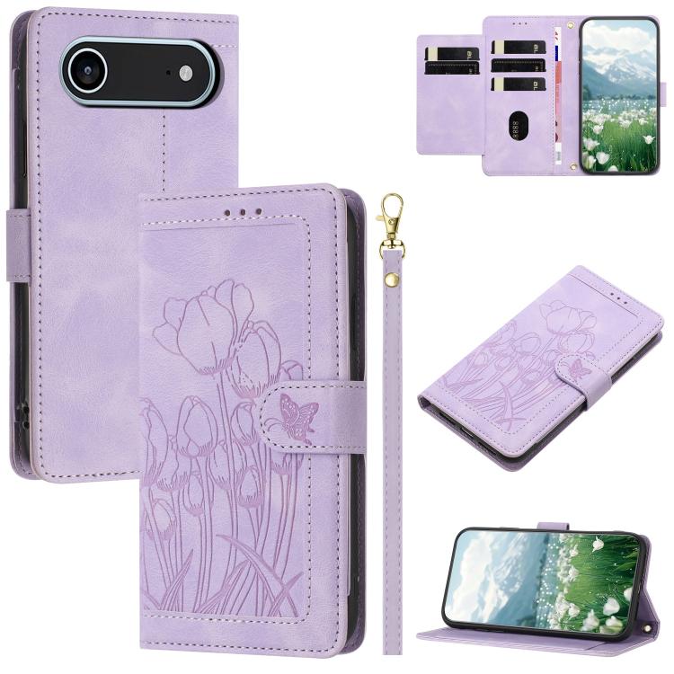 Tulips Embossed Leather Phone Case with Lanyard