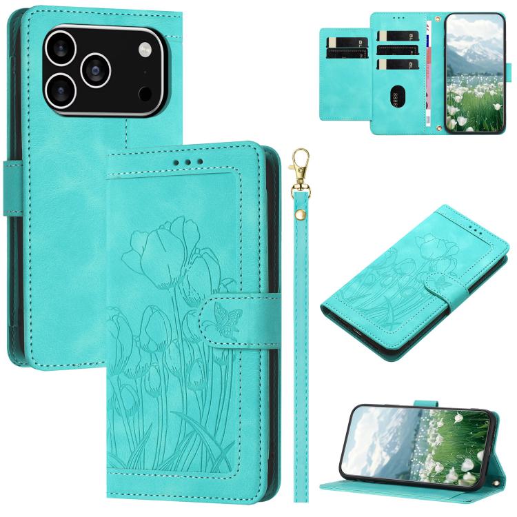 Tulips Embossed Leather Phone Case with Lanyard