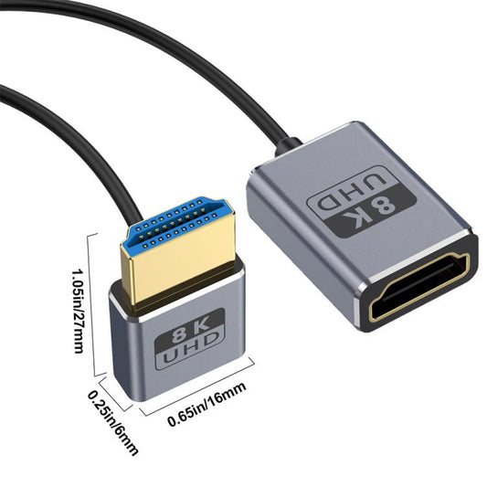 0.7m Coiled Coaxial 8K 48Gbps HDMI 2.1 Cable, Male to Female Up Elbow, Male to Female Down Elbow, Male to Female Right Elbow, Male to Female Straight, Male to Female Left Elbow
