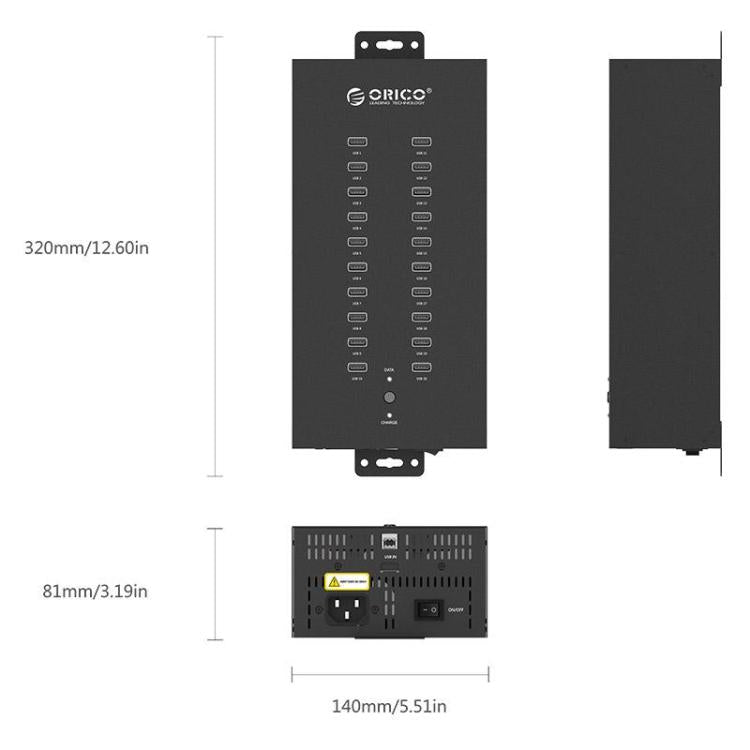 ORICO IH20P Industrial Grade 20 Ports USB 2.0 Hub, AU Plug, EU Plug, UK Plug, US Plug