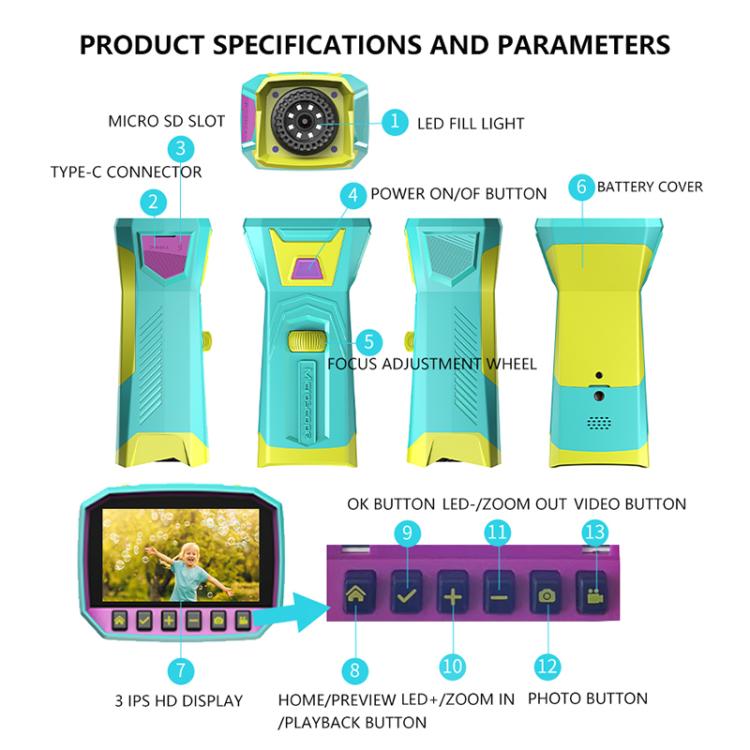 X1 3 inch HD Screen 800X Magnification Kids Microscope, X1