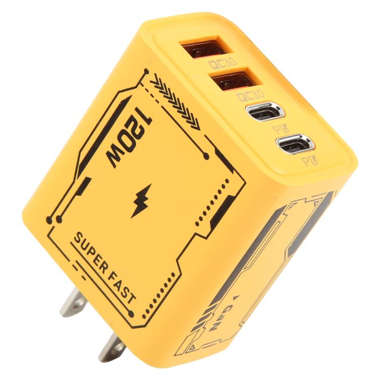 AR-PD14 GaN 120W Charge Adapter 4 Port 2 PD 2 QC 3.0 USB and USB-C / Type-C Fast Charger, EU Plug, US Plug