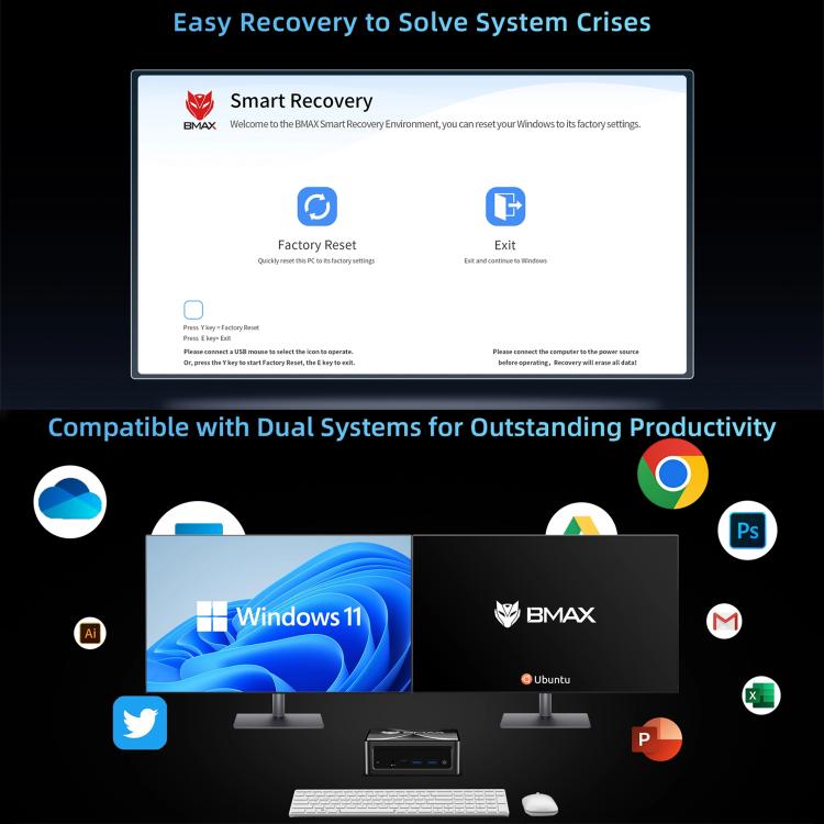 BMAX B9 Power Windows 11 Mini PC, Intel Core i9-12900H, Support 3 Monitors Output