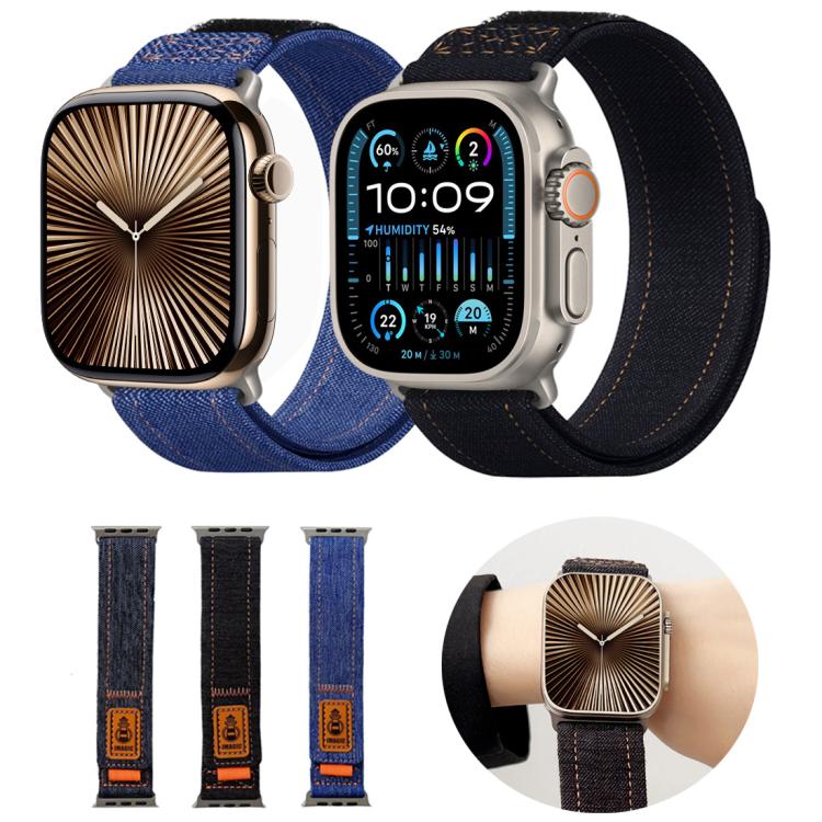 Denim Nylon Hook and Loop Fastener Canvas Watch Band, For Apple Watch 46mm / 49mm / 45mm / 44mm, For Apple Watch 42mm / 41mm / 40mm / 38mm