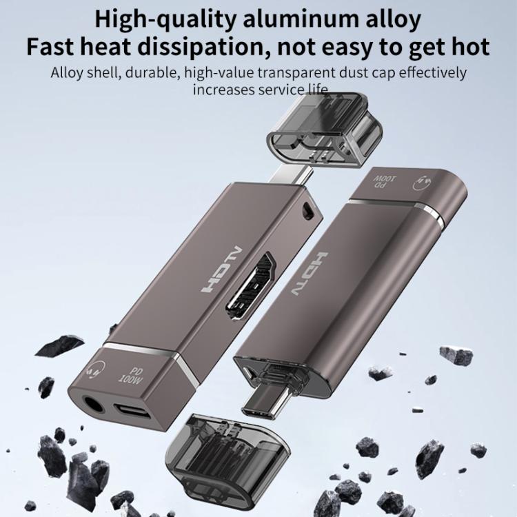 USB-C / Type-C to HDTV, 3.5mm, PD 100W 3 in 1 Multi-function Converter Docking Station, Type-C to HDTV+3.5mm+PD 100W
