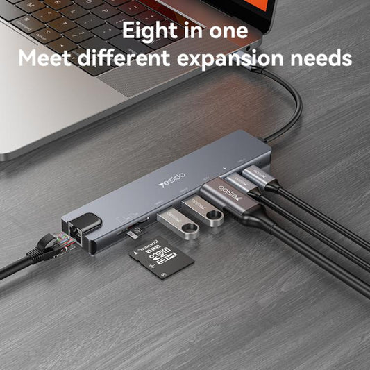 Yesido HB27 8 in 1 Type-C 3.1 Multifunctional HUB Adapter Docking Station