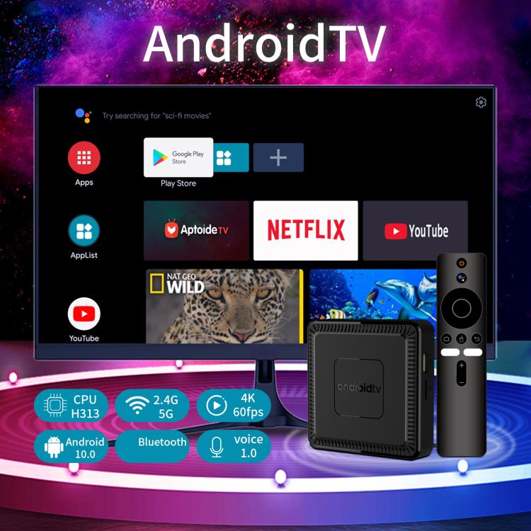 Q7 4K UHD Android 10 Smart TV Box with Remote Control, Allwinner H313 Quad-Core, 2GB+8GB
